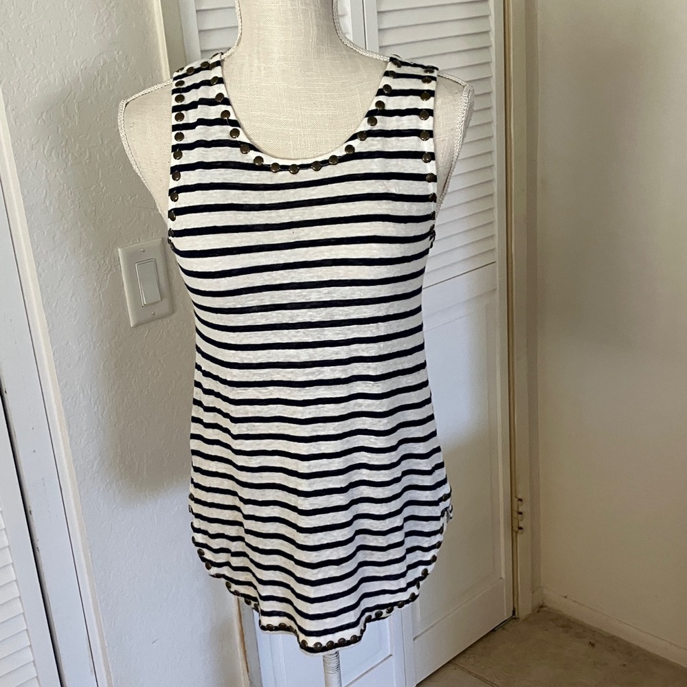 J. Crew Black and White Striped Tank Top with studs size XS